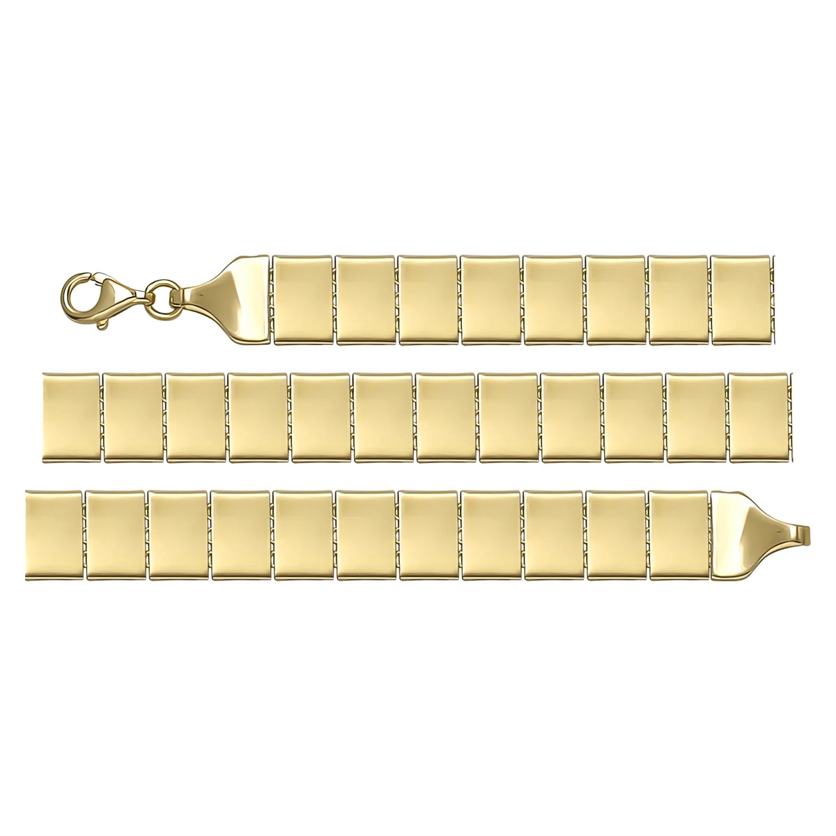 Solid gold id bracelet, 7.43 g — shown in three rows across the frame.