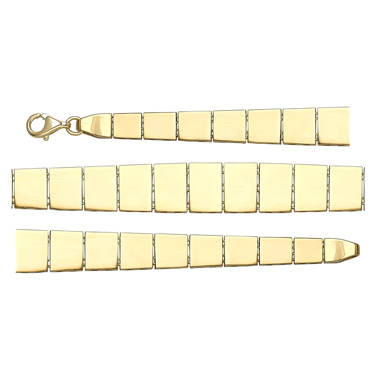 Solid gold id bracelet, 7.30 g — shown in three rows across the frame.