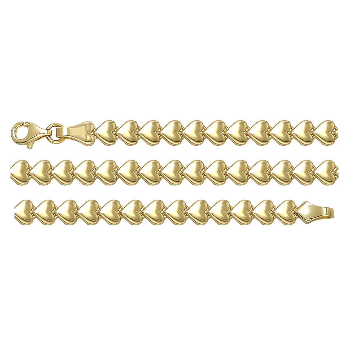 Solid gold fancy link bracelet, 6.40 g — shown in three rows across the frame.
