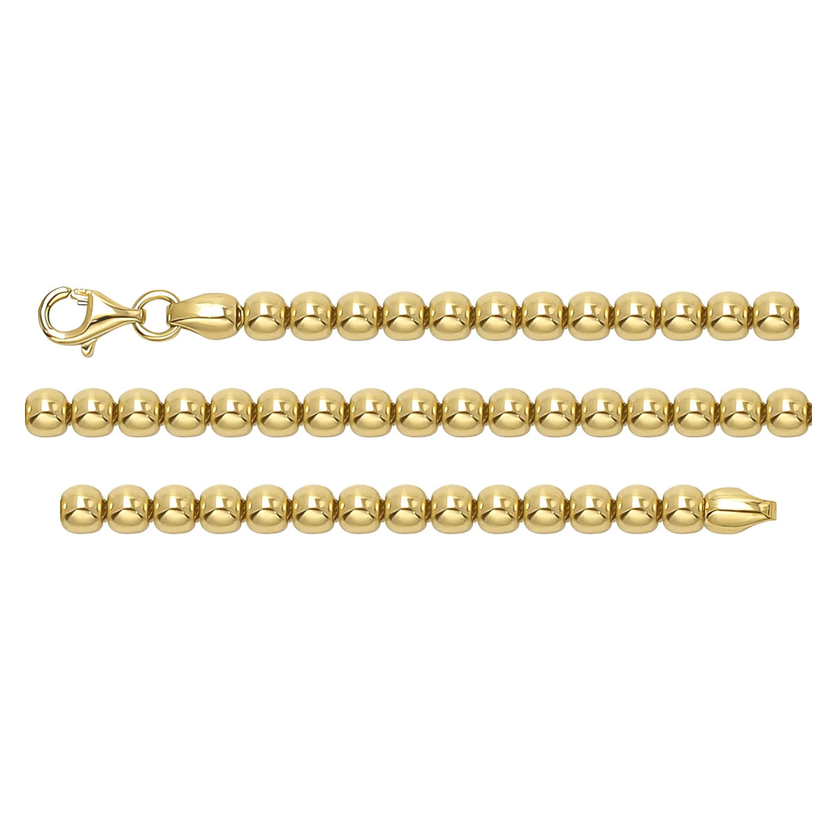 Solid gold bead bracelet, 5.70 g — shown in three rows across the frame.