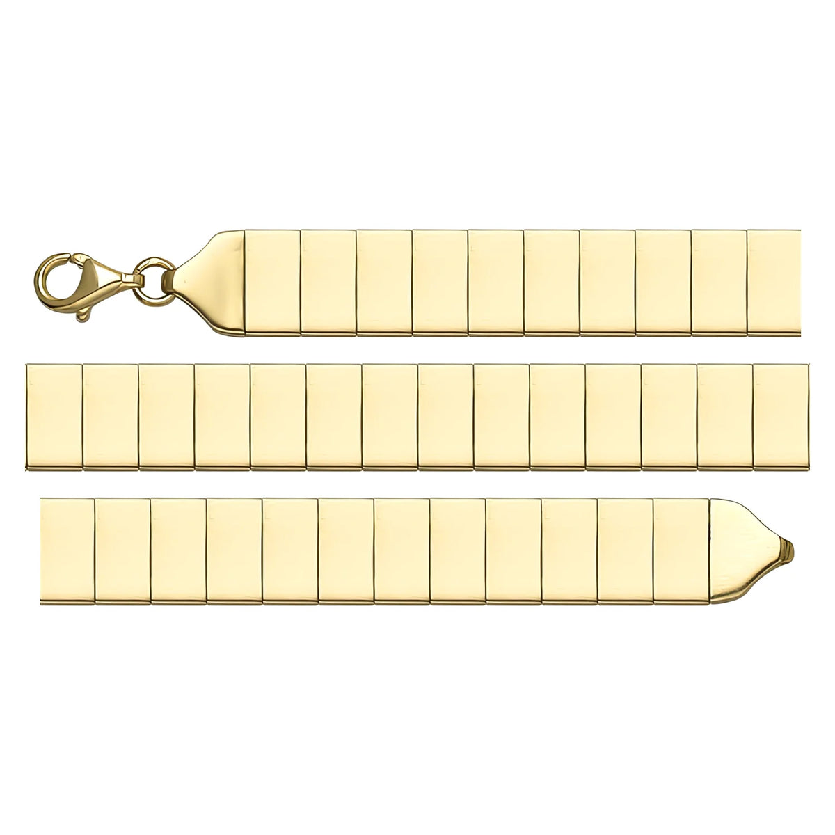 Solid gold id bracelet, 9.10 g — shown in three rows across the frame.