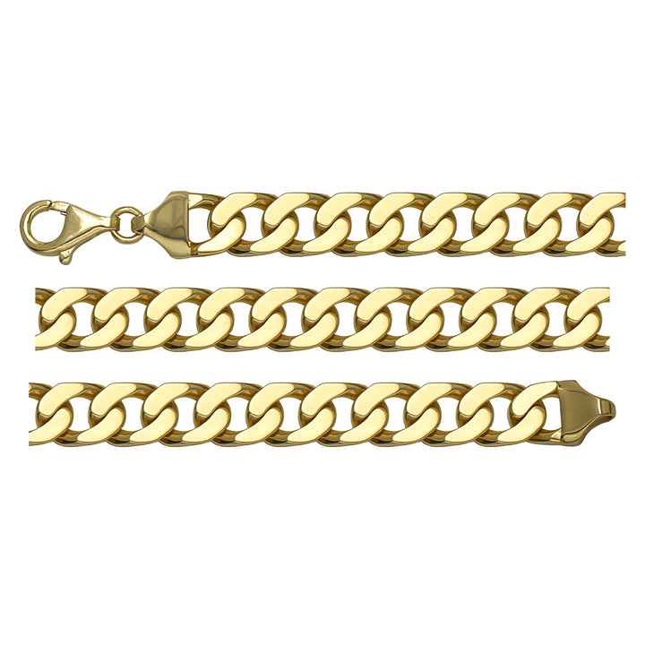 Solid gold curb bracelet, 10.90 g — shown in three rows across the frame.