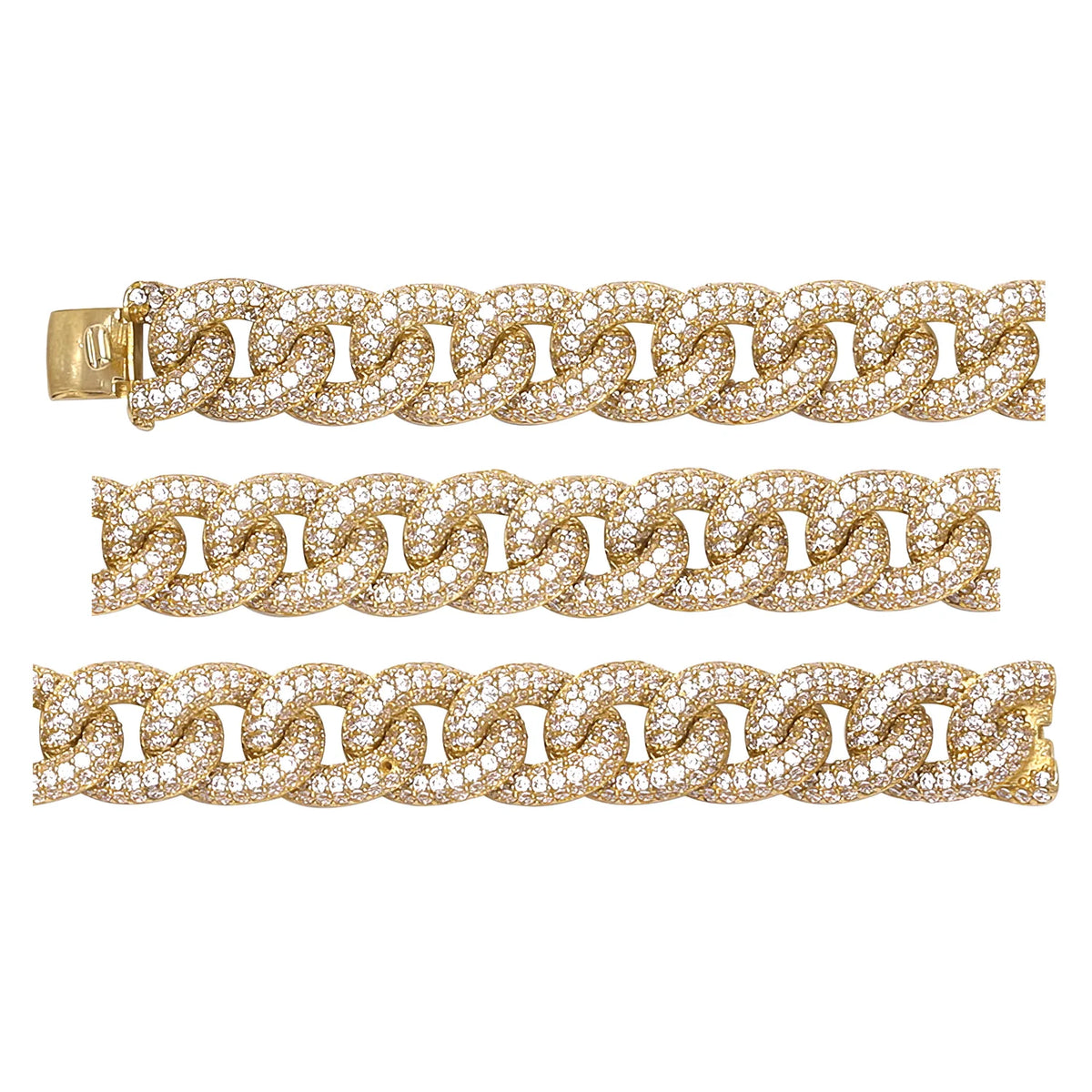 Solid gold curb bracelet, 21.05 g — shown in three rows across the frame.