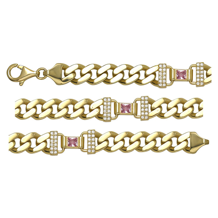 Solid gold curb bracelet, 12.60 g — shown in three rows across the frame.