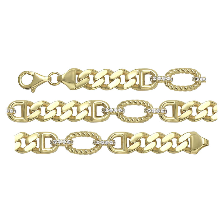 Solid gold curb bracelet, 13.05 g — shown in three rows across the frame.