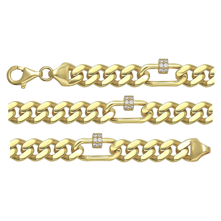 Solid gold curb bracelet, 11.40 g — shown in three rows across the frame.