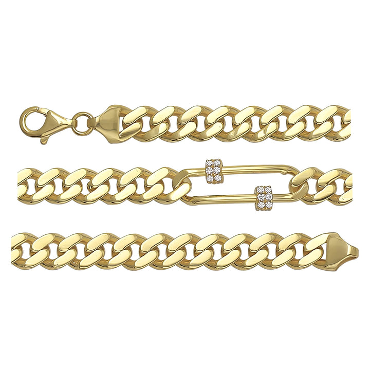 Solid gold curb bracelet, 11.10 g — shown in three rows across the frame.