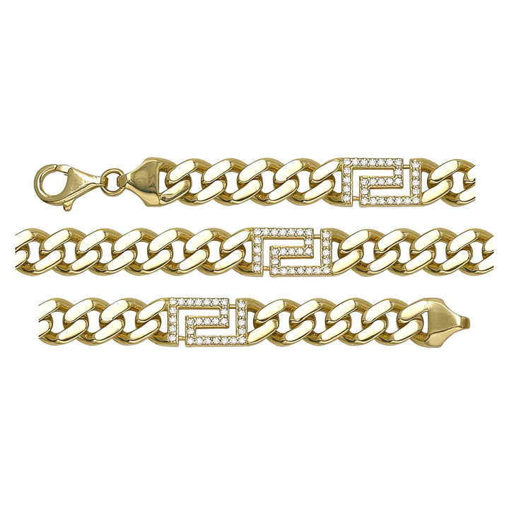 Solid gold curb bracelet, 12.95 g — shown in three rows across the frame.