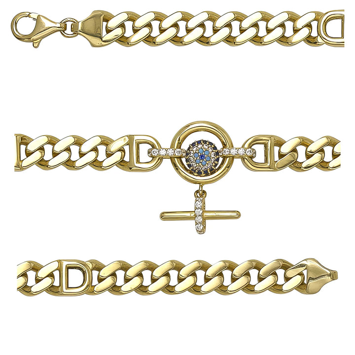 Solid gold curb bracelet, 13.35 g — shown in three rows across the frame.
