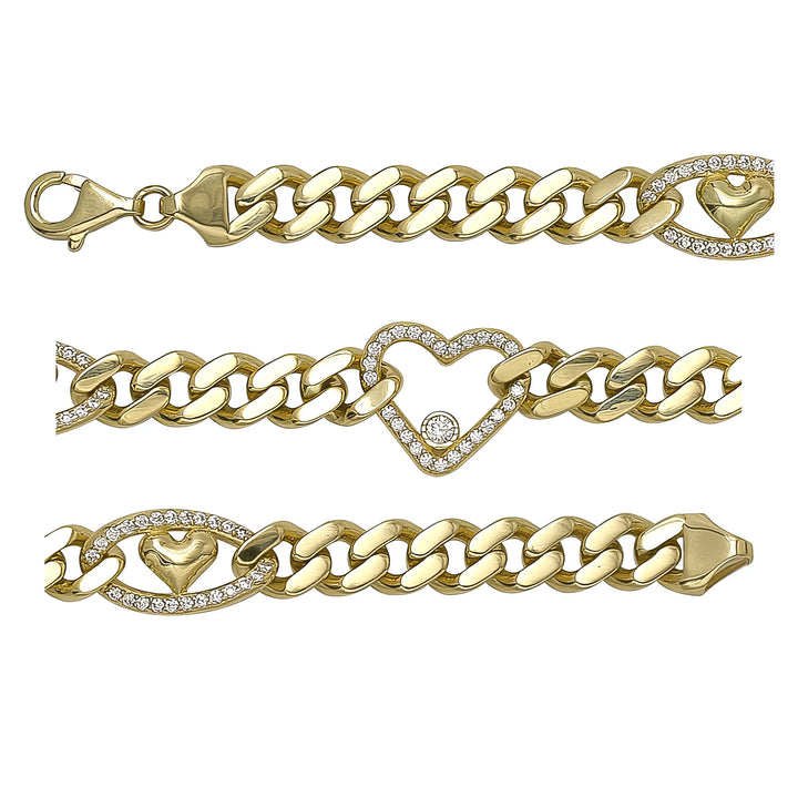 Solid gold curb bracelet, 12.45 g — shown in three rows across the frame.
