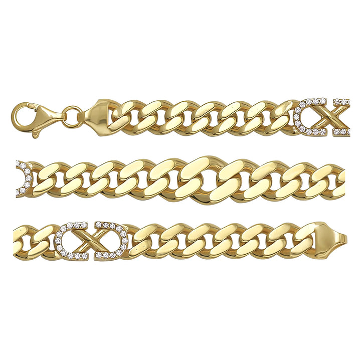 Solid gold curb bracelet, 13.60 g — shown in three rows across the frame.