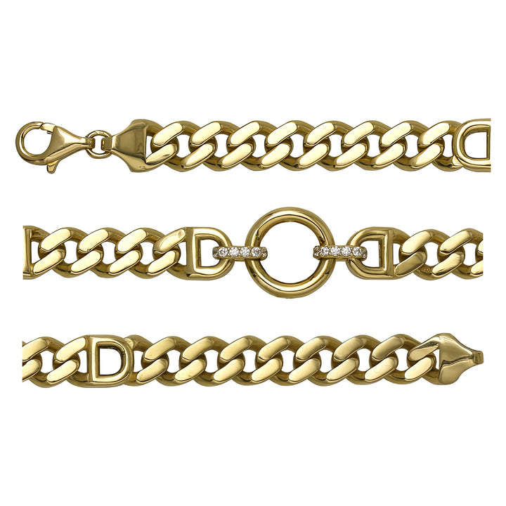 Solid gold curb bracelet, 13.22 g — shown in three rows across the frame.