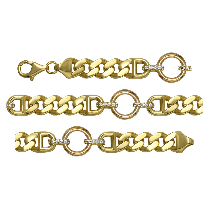 Solid gold curb bracelet, 15.74 g — shown in three rows across the frame.