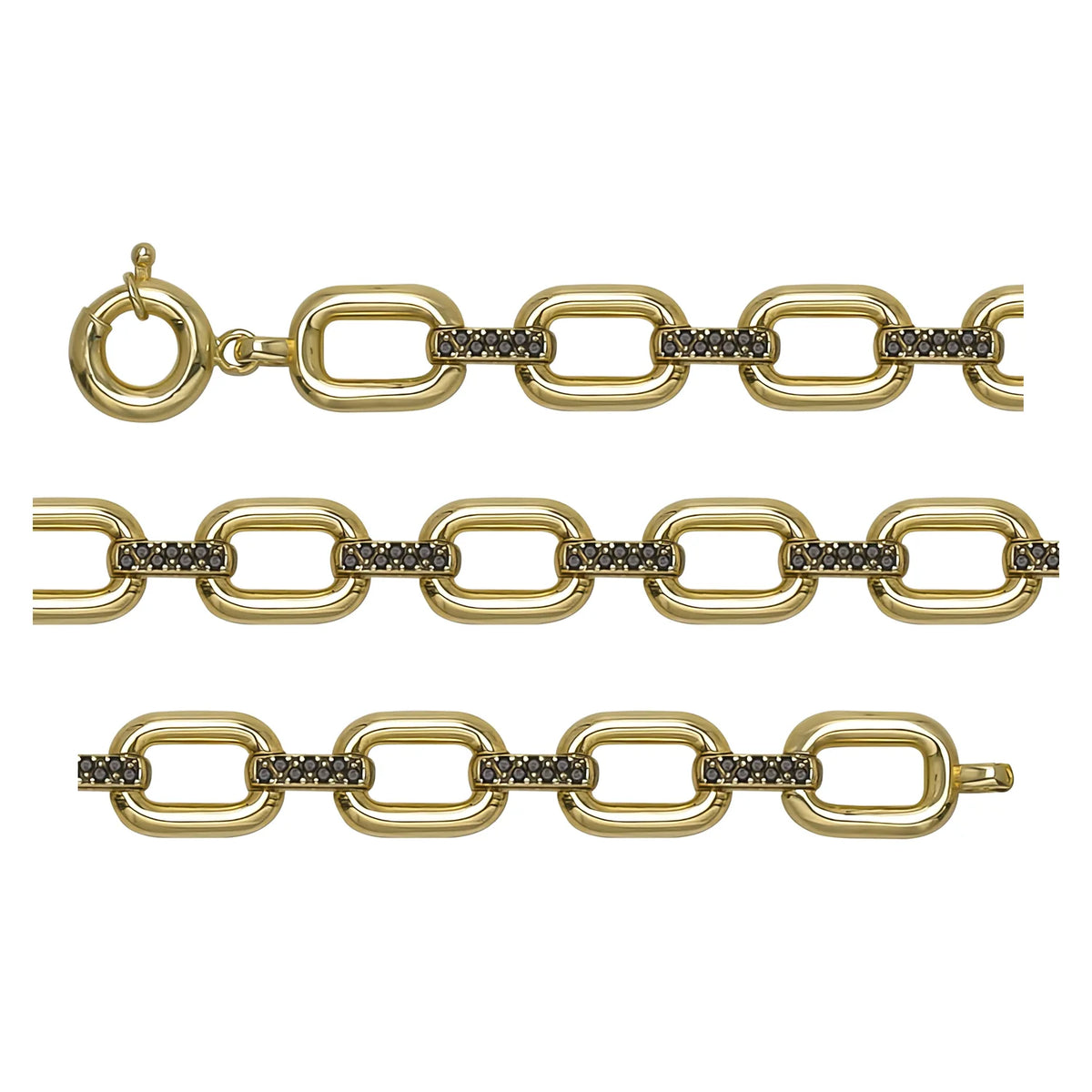Solid gold fancy link bracelet, 13.07 g — shown in three rows across the frame.