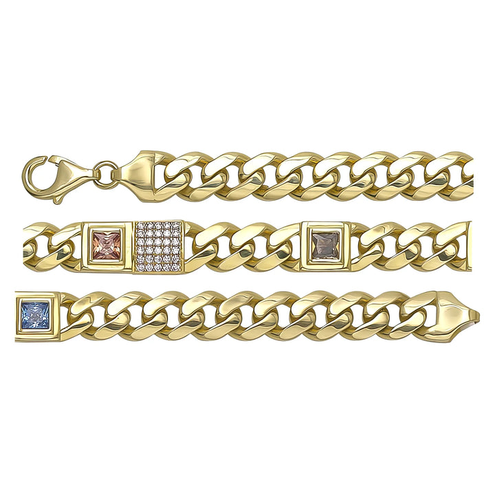 Solid gold curb bracelet, 10.00 g — shown in three rows across the frame.