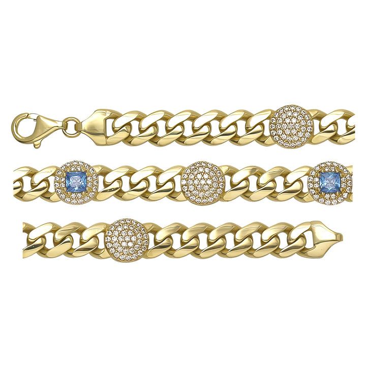 Solid gold curb bracelet, 11.71 g — shown in three rows across the frame.