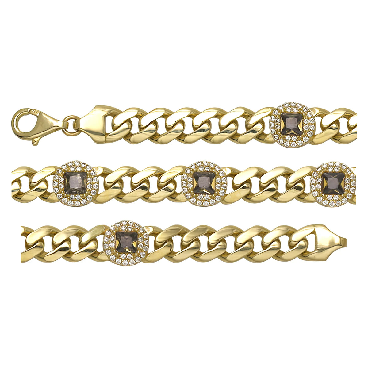 Solid gold curb bracelet, 12.83 g — shown in three rows across the frame.