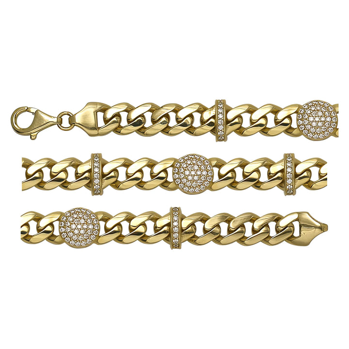 Solid gold curb bracelet, 13.65 g — shown in three rows across the frame.