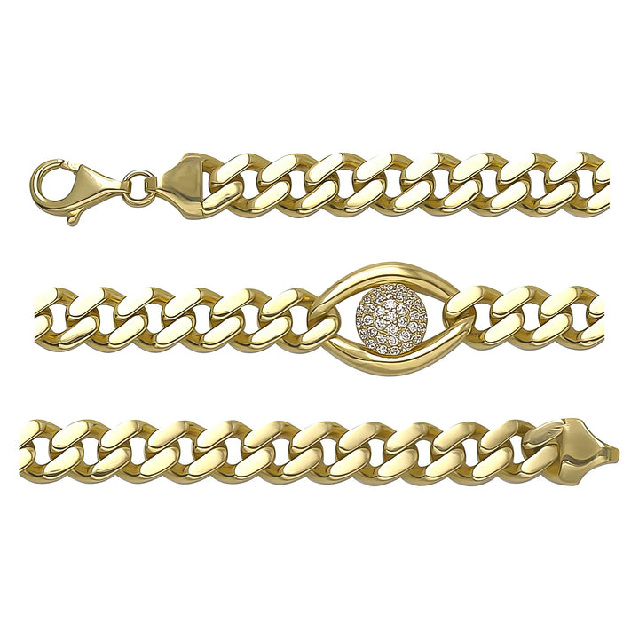 Solid gold curb bracelet, 12.20 g — shown in three rows across the frame.