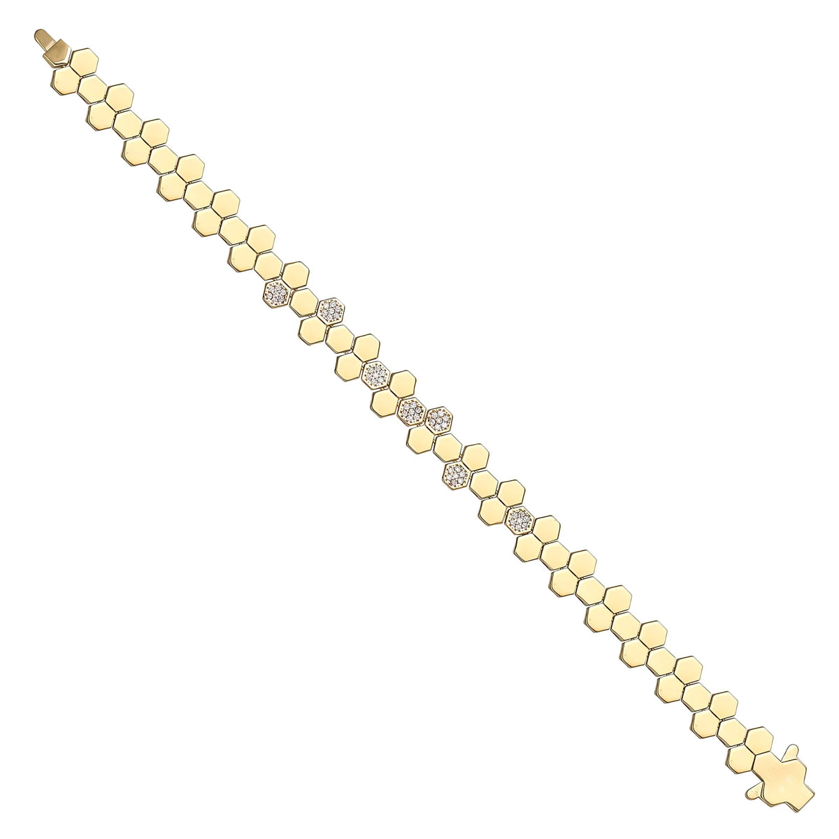 Solid gold honeycomb bracelet, 11.55 g — shown at an angle across the frame.
