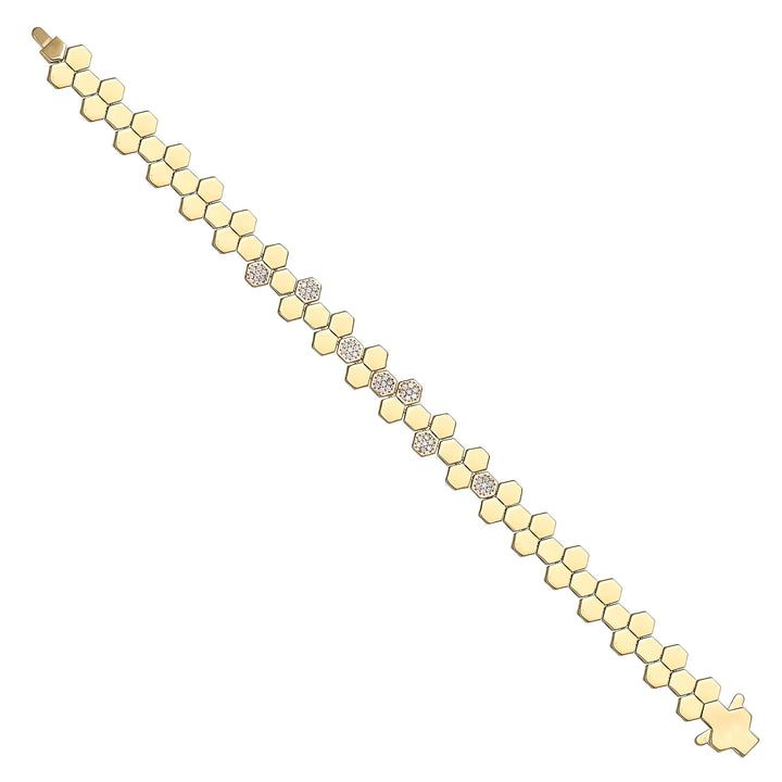 Solid gold honeycomb bracelet, 11.55 g — shown at an angle across the frame.