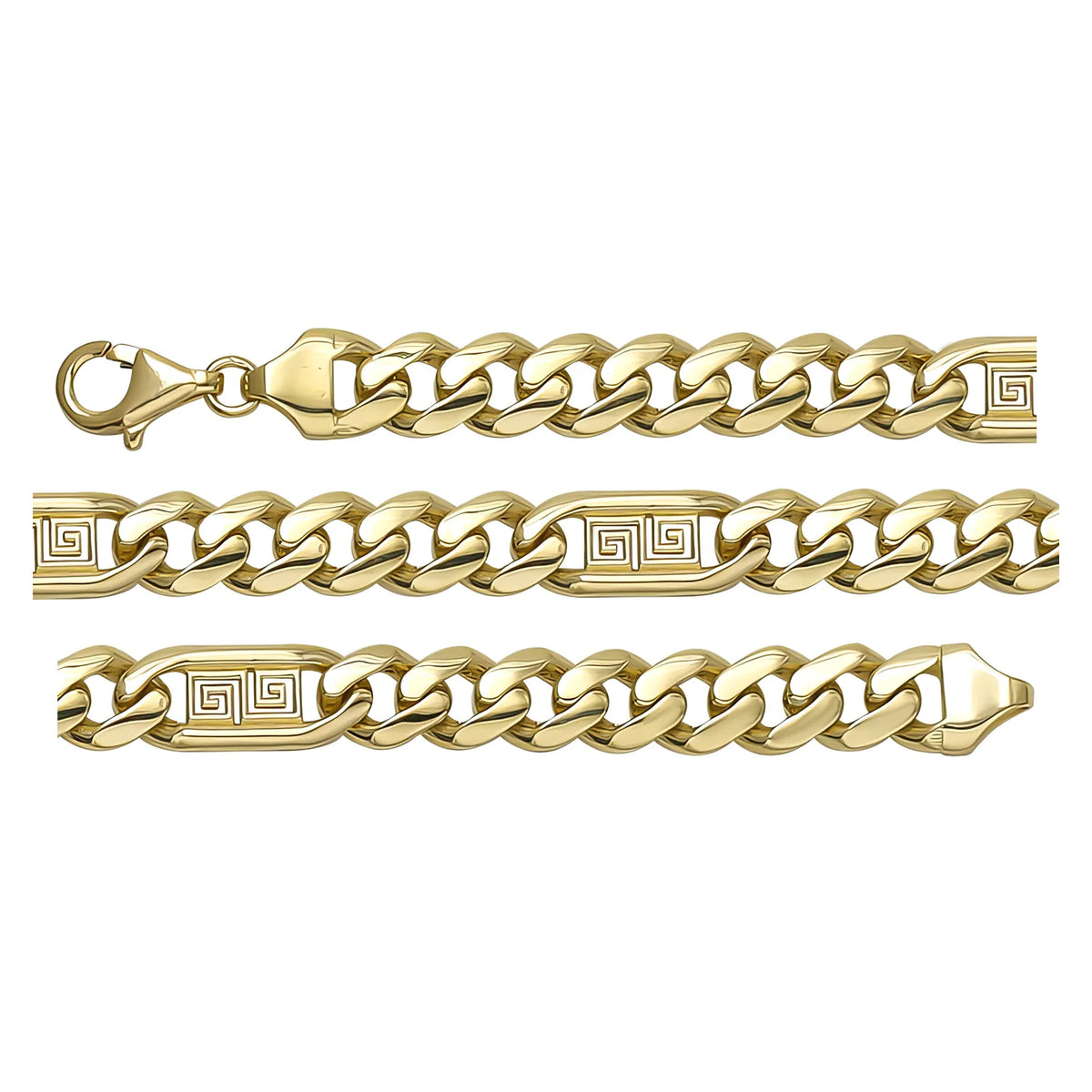 Solid gold curb bracelet, 8.37 g — shown in three rows across the frame.