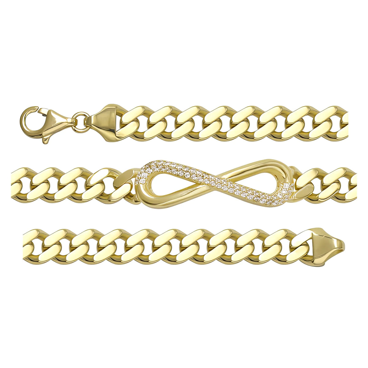 Solid gold fancy link bracelet, 12.13 g — shown in three rows across the frame.