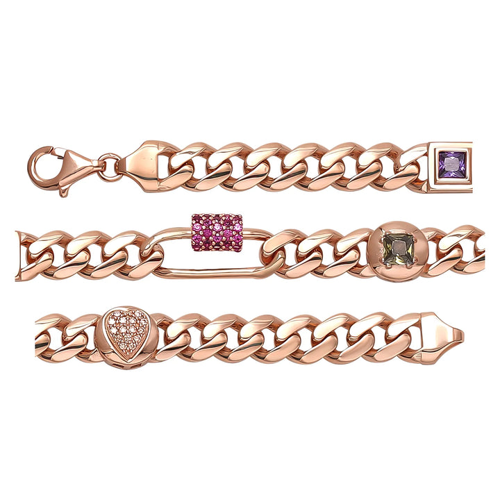 Solid gold curb bracelet, 10.06 g — shown in three rows across the frame.