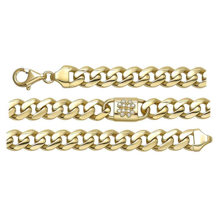 Solid gold curb bracelet, 8.26 g — shown in three rows across the frame.