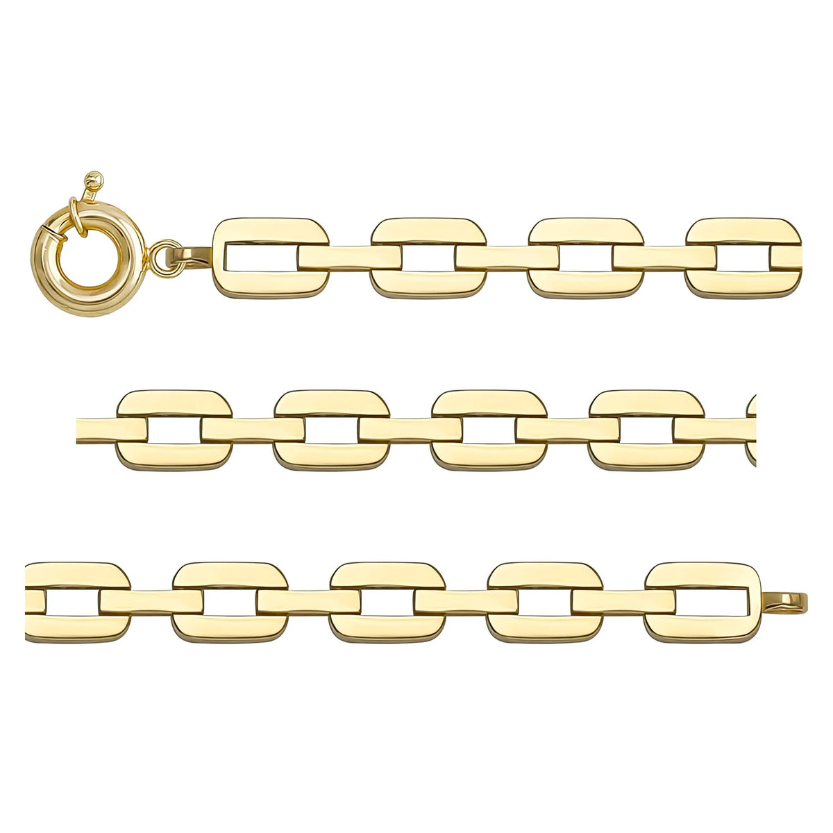 Solid gold fancy link bracelet, 12.20 g — shown in three rows across the frame.