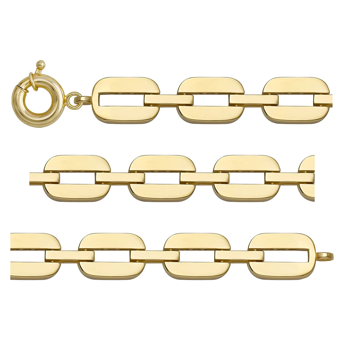 Solid gold fancy link bracelet, 7.80 g — shown in three rows across the frame.