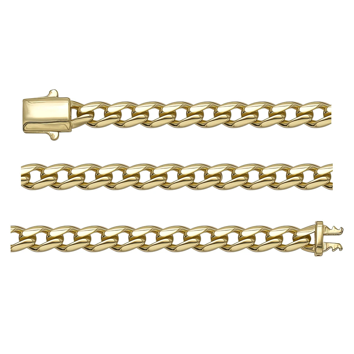 Solid gold curb bracelet, 8.60 g — shown in three rows across the frame.