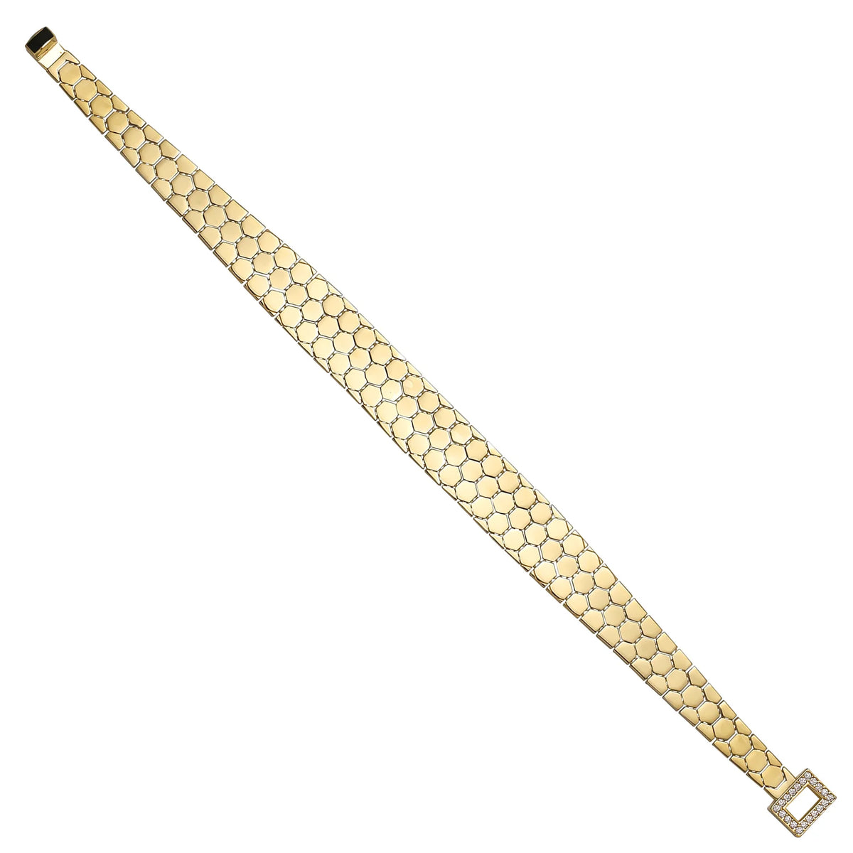 Solid gold honeycomb bracelet, 11.08 g — shown at an angle across the frame.