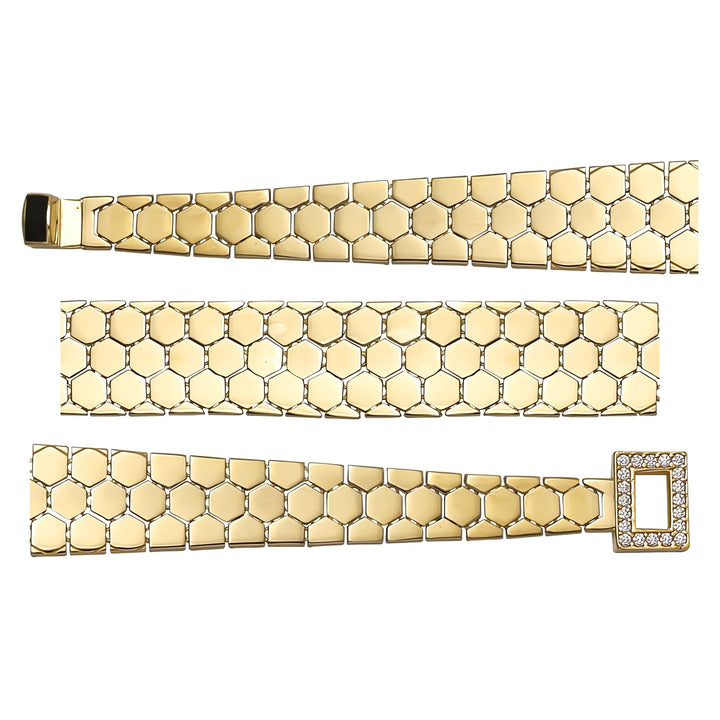 Solid gold honeycomb bracelet, 11.08 g — shown in three rows across the frame.