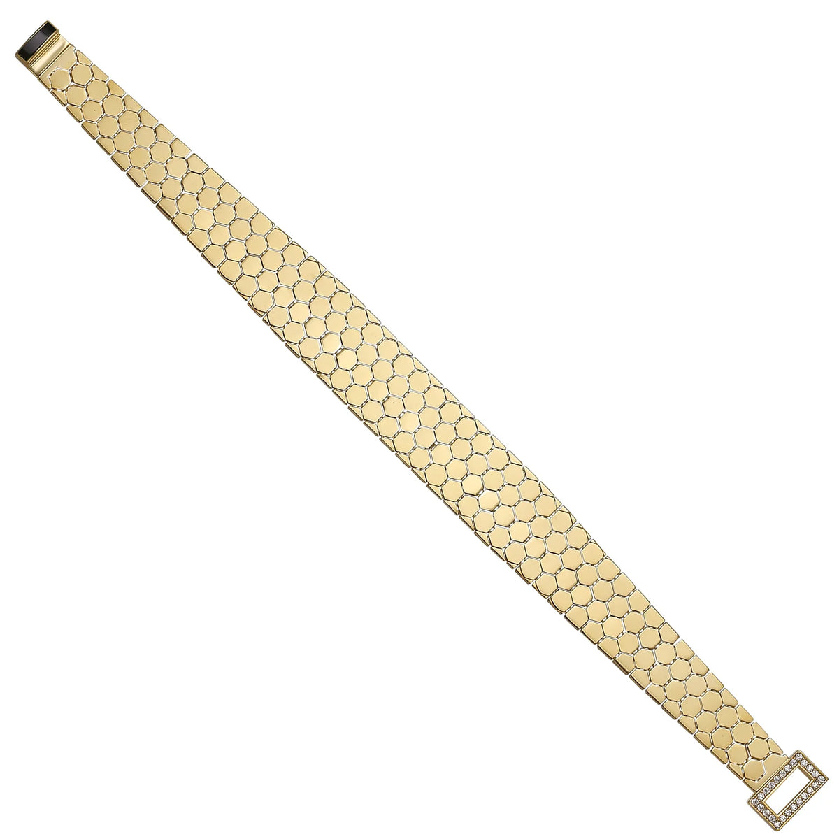 Solid gold honeycomb bracelet, 17.10 g — shown at an angle across the frame.