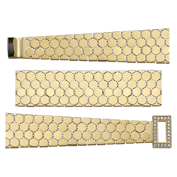 Solid gold honeycomb bracelet, 17.10 g — shown in three rows across the frame.