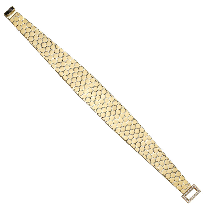 Solid gold honeycomb bracelet, 19.58 g — shown at an angle across the frame.