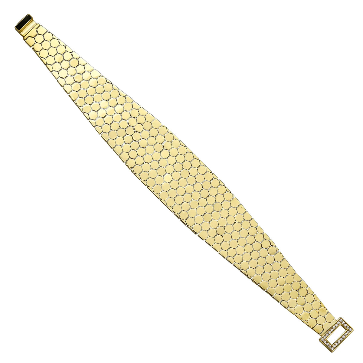 Solid gold honeycomb bracelet, 25.15 g — shown at an angle across the frame.