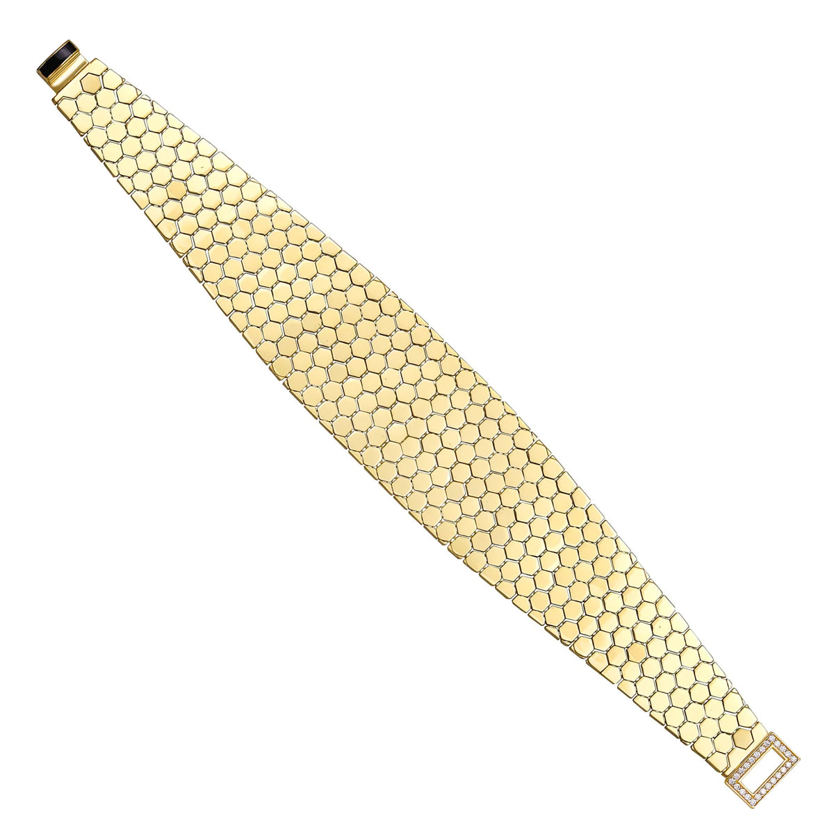 Solid gold honeycomb bracelet, 26.25 g — shown at an angle across the frame.