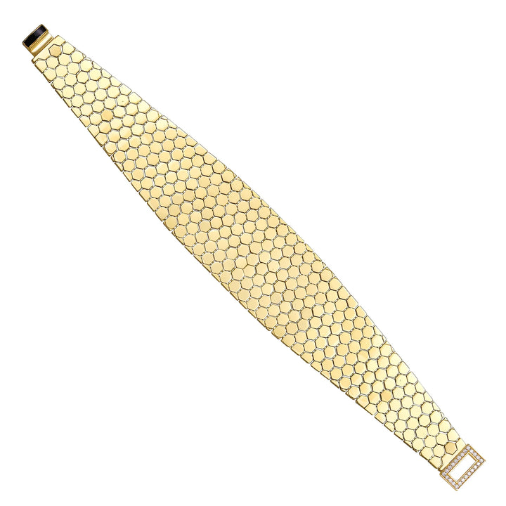 Solid gold honeycomb bracelet, 26.25 g — shown at an angle across the frame.