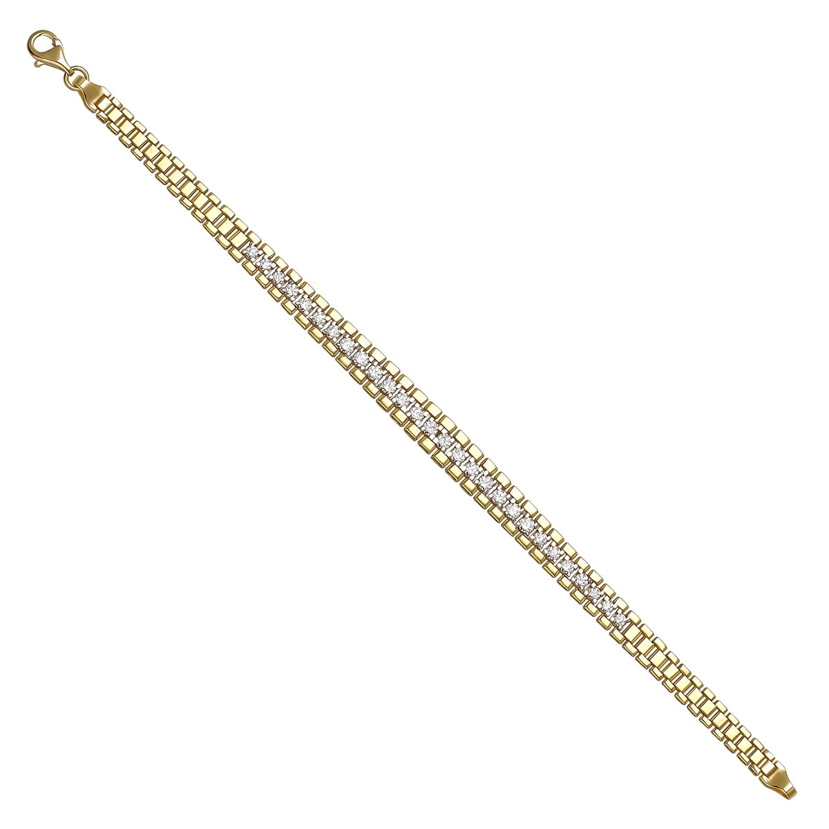 Solid gold brick link bracelet, 14.38 g — shown at an angle across the frame.
