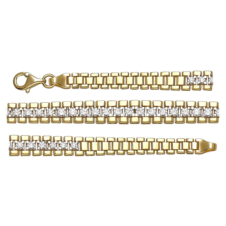 Solid gold brick link bracelet, 14.38 g — shown in three rows across the frame.