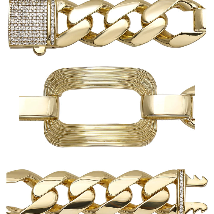 Solid gold curb bracelet, 35.22 g — shown in three rows across the frame.