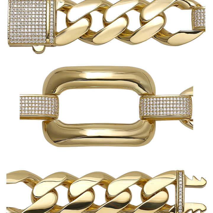 Solid gold curb bracelet, 35.85 g — shown in three rows across the frame.