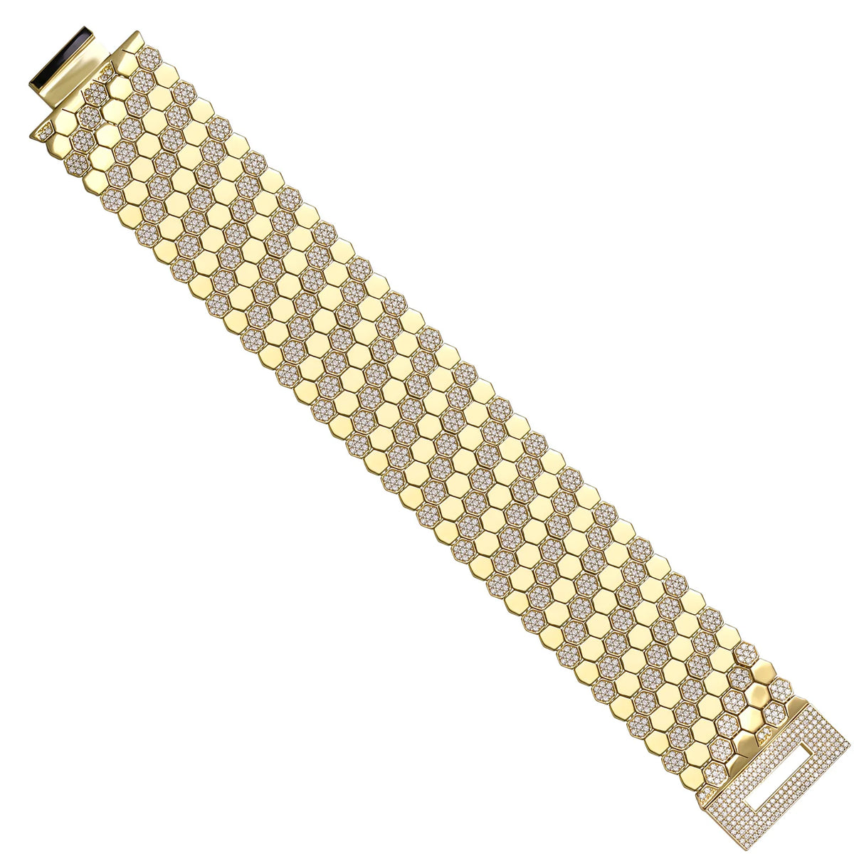 Solid gold honeycomb bracelet, 89.15 g — shown at an angle across the frame.