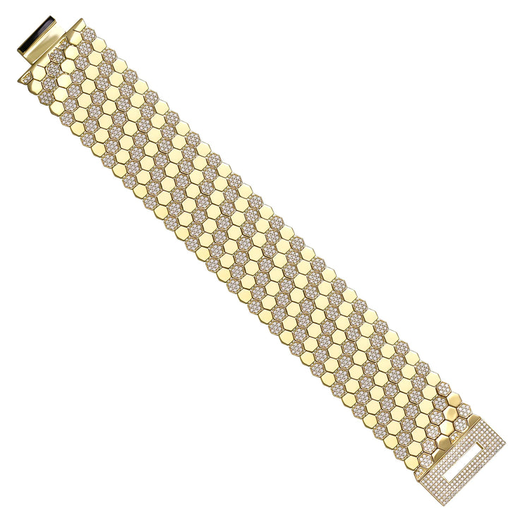 Solid gold honeycomb bracelet, 89.15 g — shown at an angle across the frame.