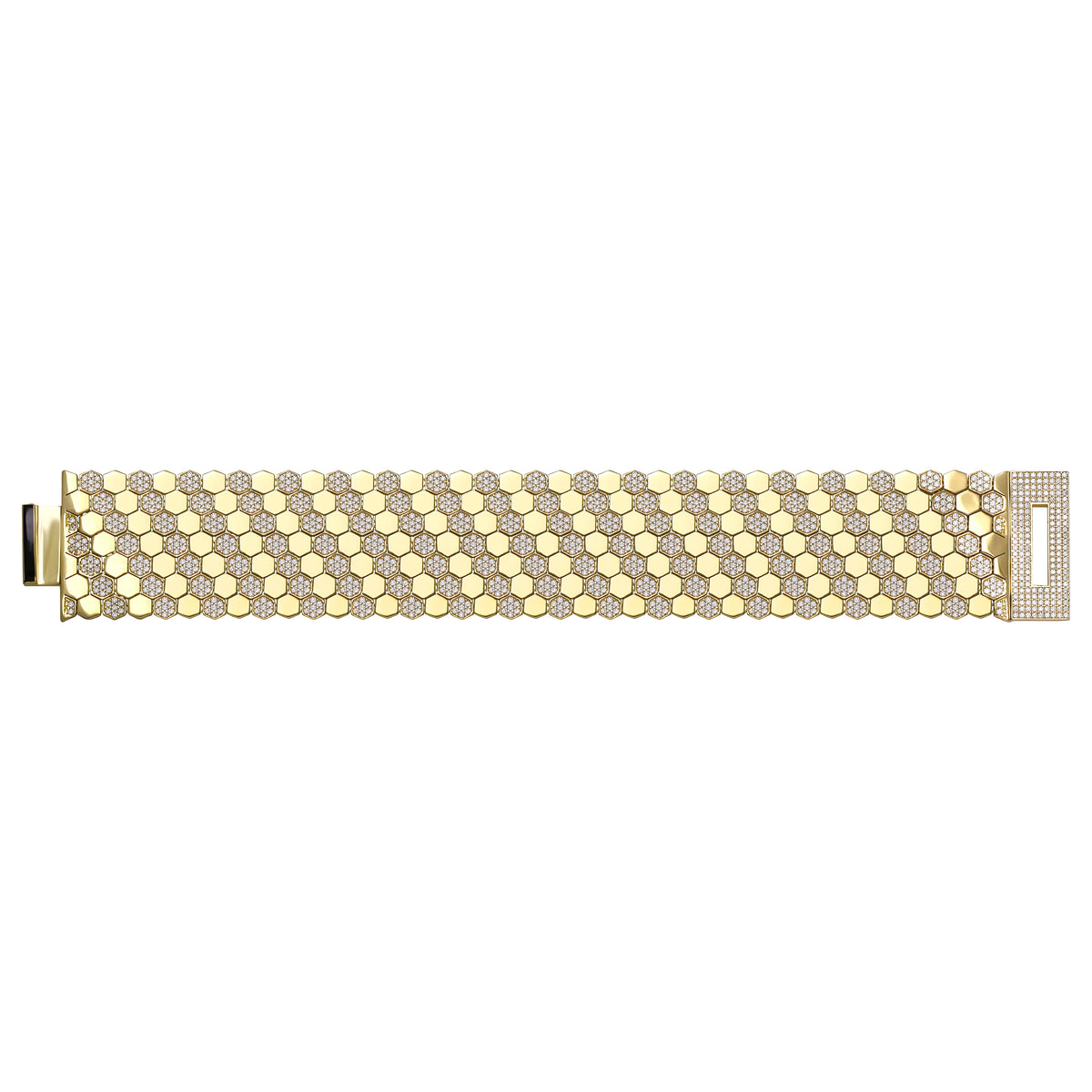 Solid gold honeycomb bracelet, 89.15 g — shown square on a plain background.