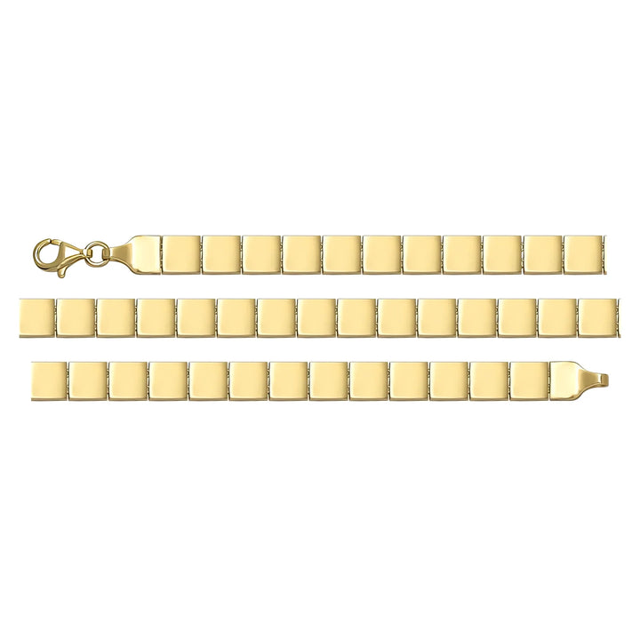 Solid gold id bracelet, 5.85 g — shown in three rows across the frame.