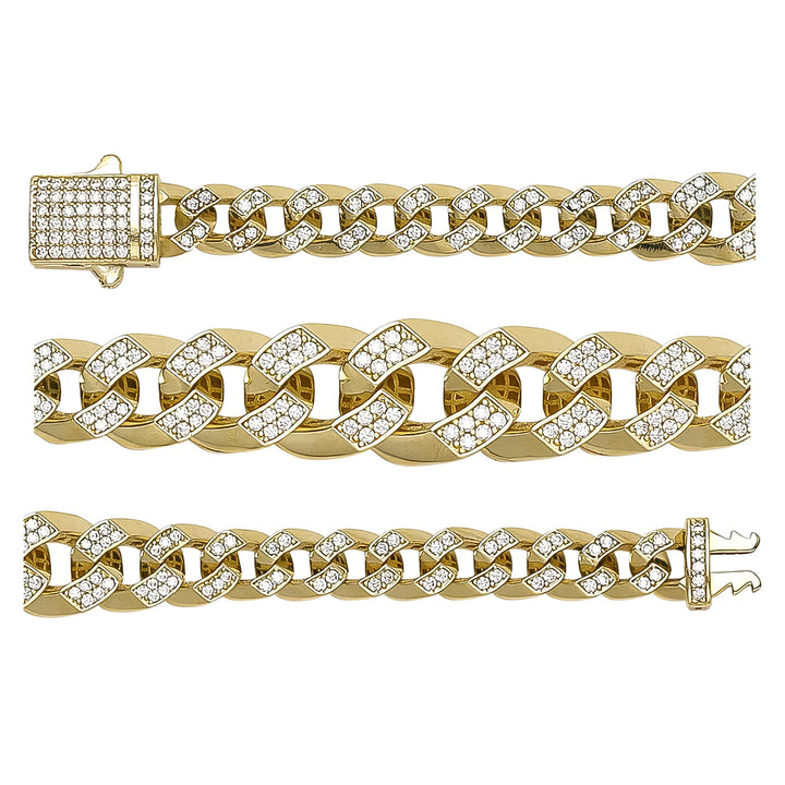 Solid gold curb bracelet, 15.05 g — shown in three rows across the frame.