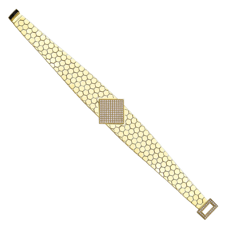 Solid gold honeycomb bracelet, 21.16 g — shown at an angle across the frame.